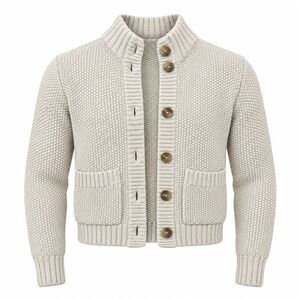 Magaschoni Cotton Chunky Knit Cardigan Sweater Ivory Button Front Pockets NWT